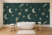 Emerald Stars Celestial Mural in a bathroom