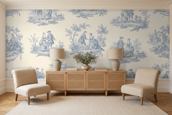 Light Blue Toile Mural