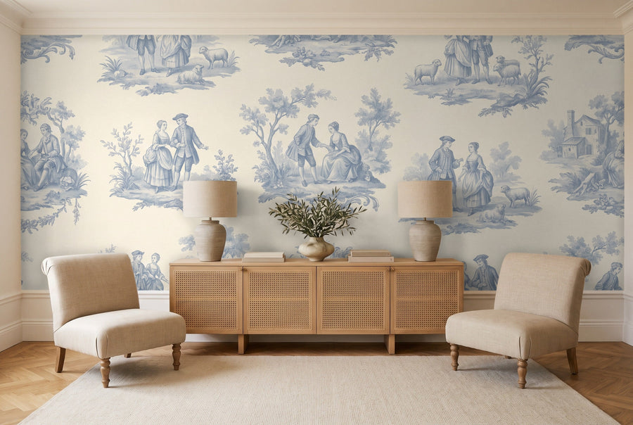 Light Blue Toile Mural on a wall