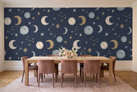 Navy Moon Celestial Mural in a dining room
