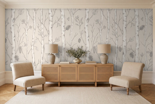 White Birch Botanical Mural