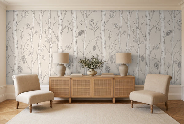 White Birch Botanical Mural