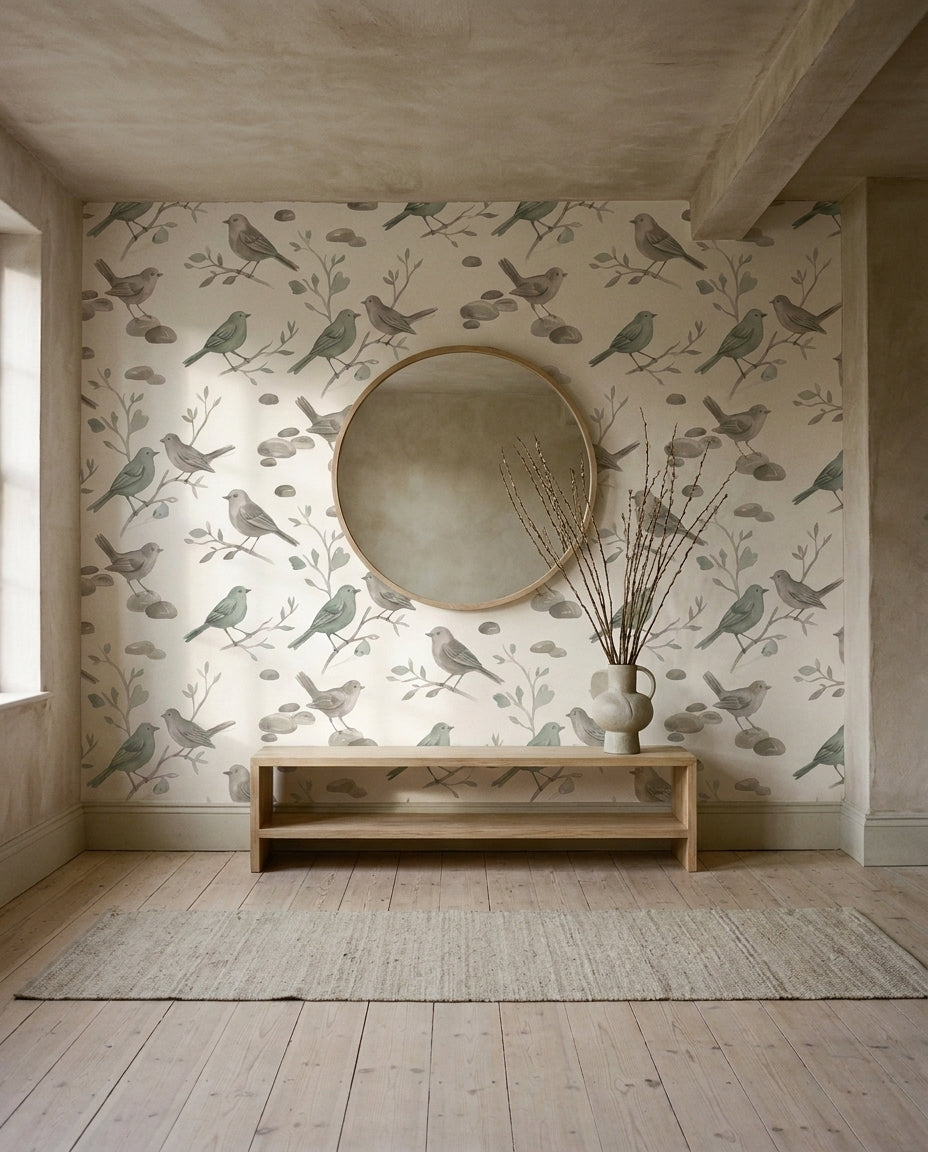 Sage Songbird Animal Mural in an interior