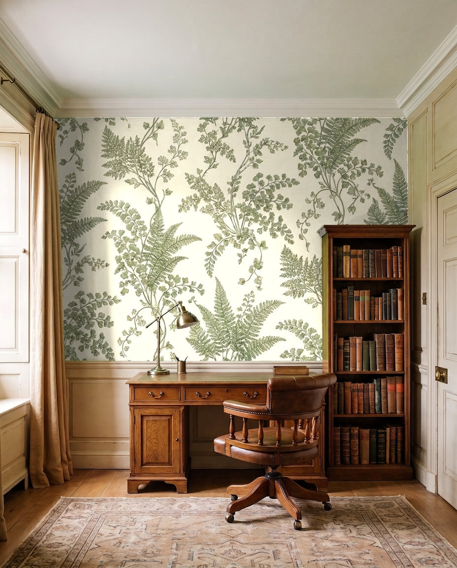 Green Fern Botanical Mural in an interior