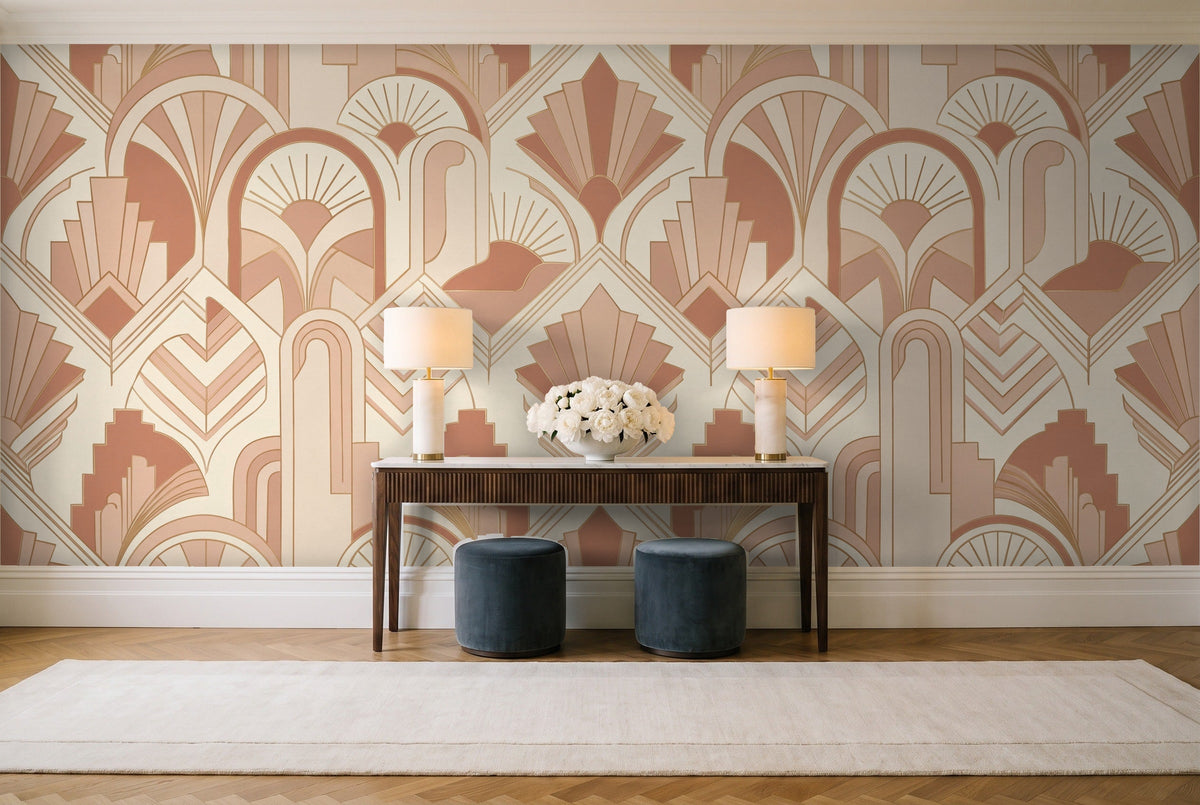 Blush Art Deco Mural in an entryway