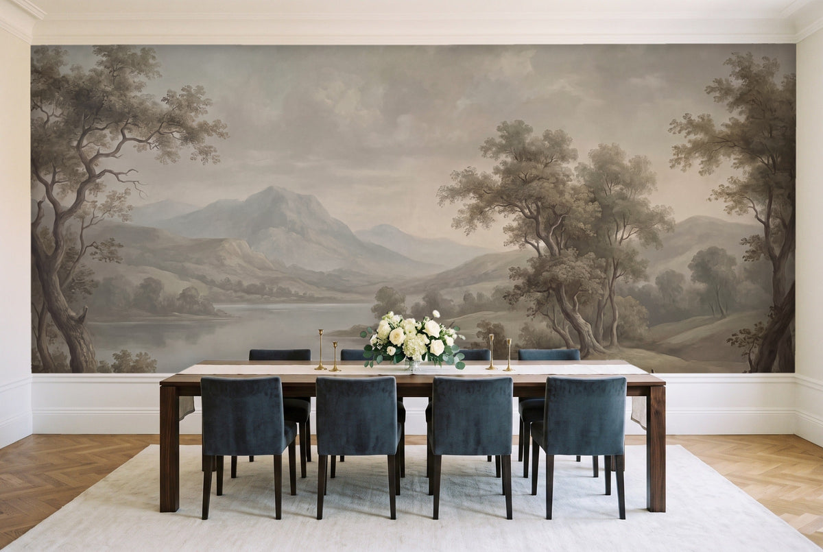 Sage Lake Landscape Mural in a dining room