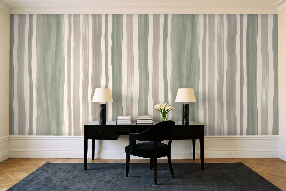 Sage Stripe Mural in a home office