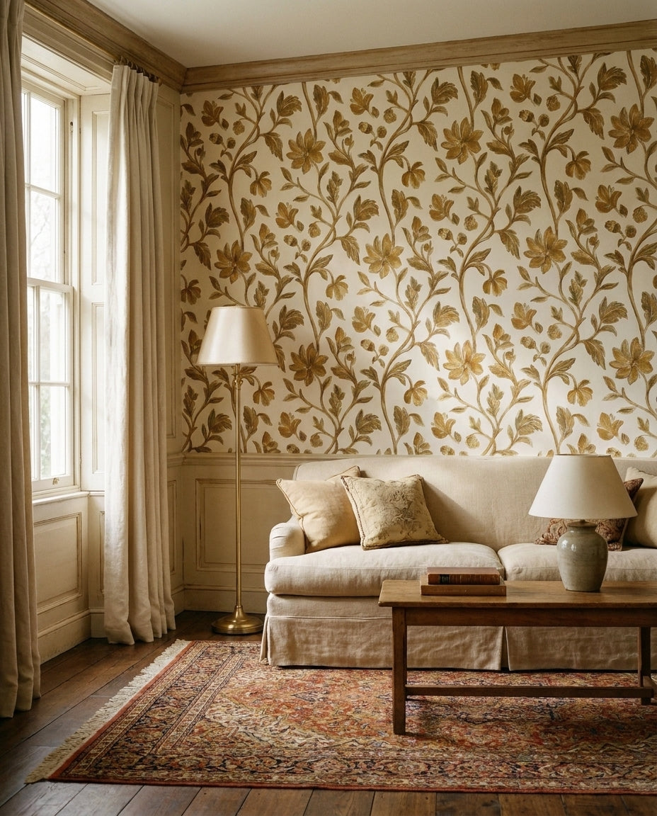 Ochre Vine Botanical Mural in an interior