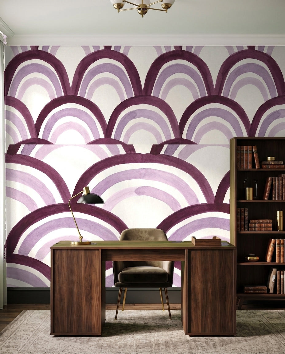Purple Scallop Geometric Mural in an interior