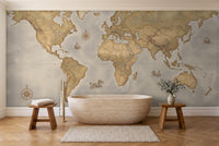 Ochre World Map Map Mural in a bathroom