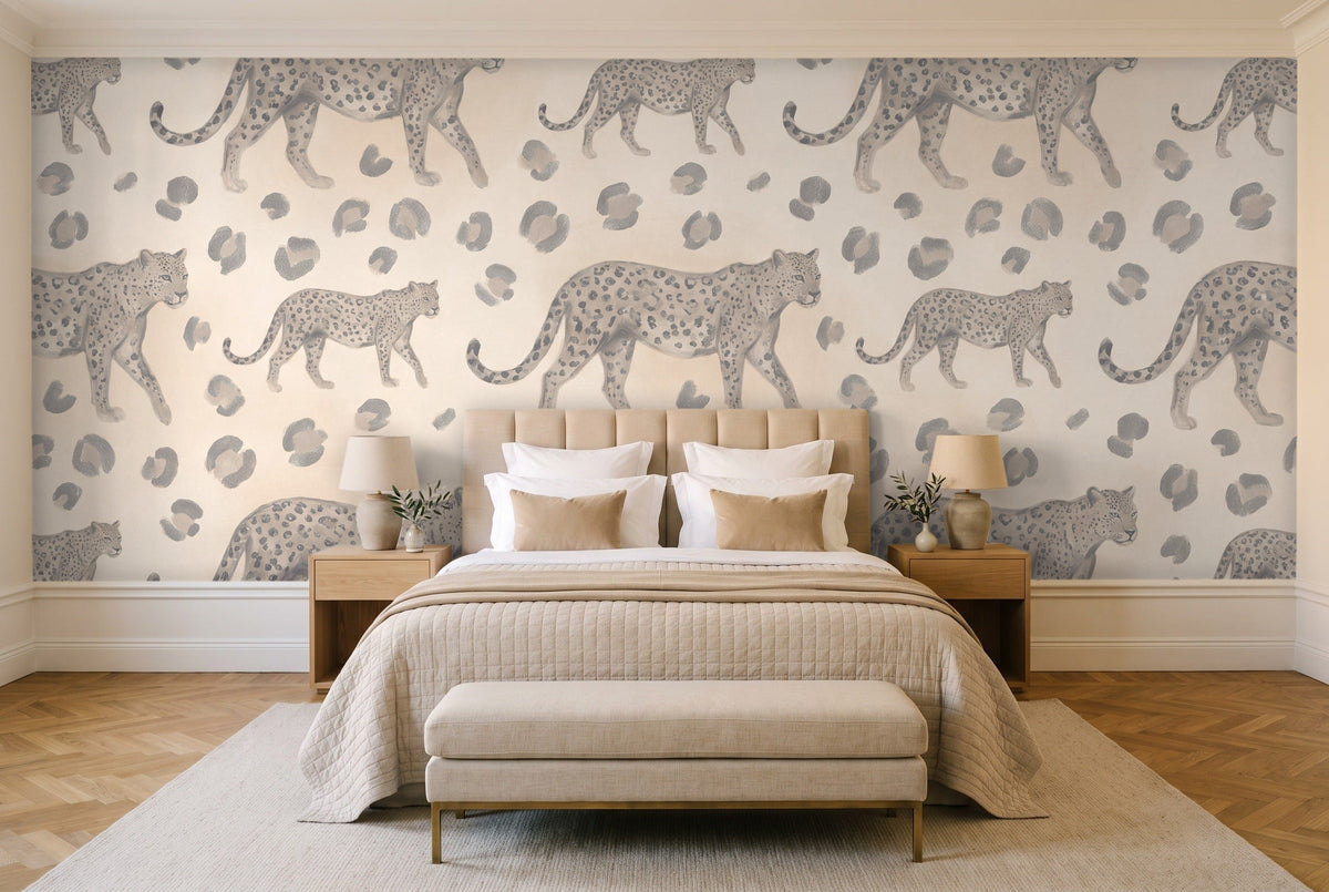 Grey Leopard Animal Mural in a bedroom