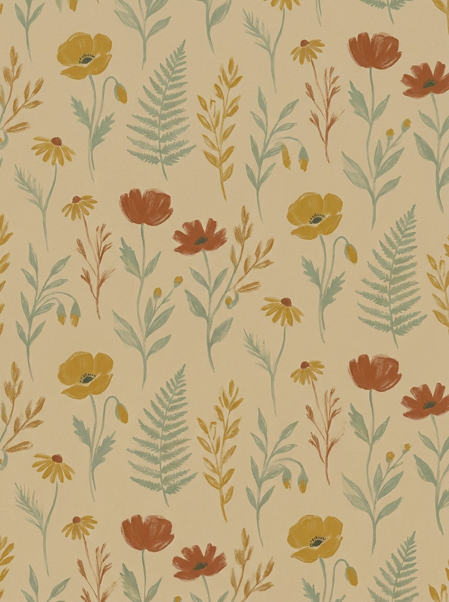 Mustard Wildflower Floral Mural design