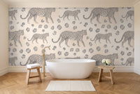 Grey Leopard Animal Mural in a bathroom