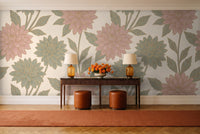 Green And Pink Dahlia Floral Mural in an entryway