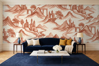 Terracotta Mountain Landscape Mural in a living room