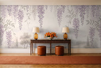 Lilac Wisteria Floral Mural in an entryway