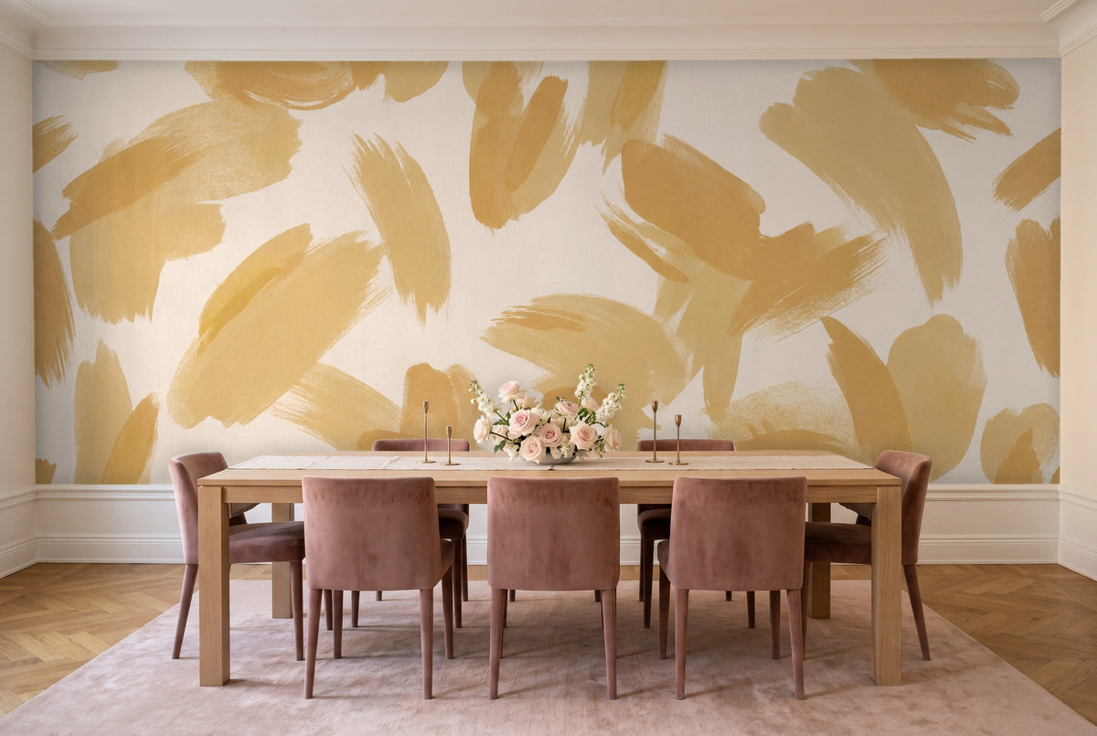Mustard Brushstroke Abstract Mural