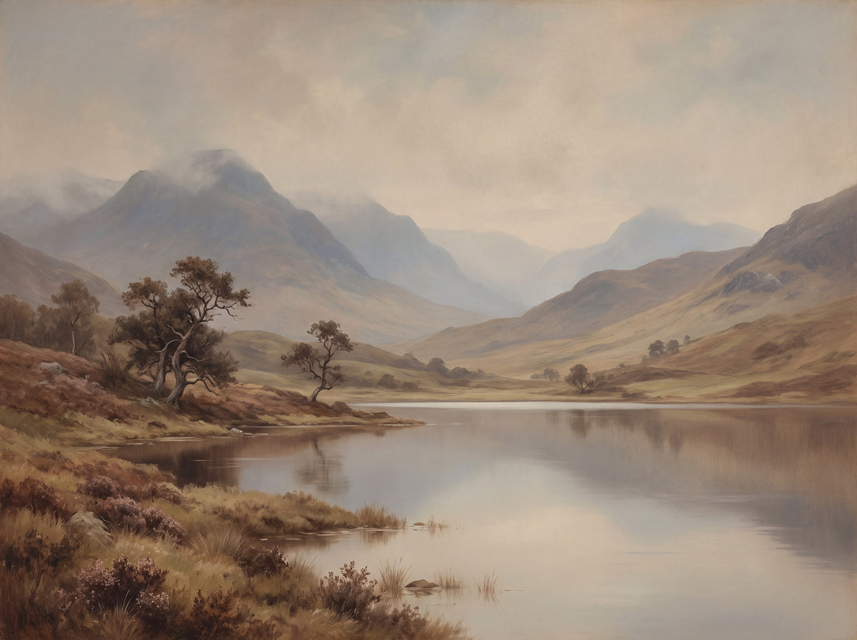 Blue And Grey Highlands Landscape Mural design