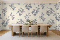 Blue And Grey Cherry Botanical Mural in a dining room