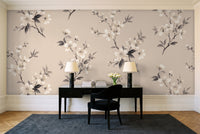 Cream Cherry Blossom Floral Mural in a home office