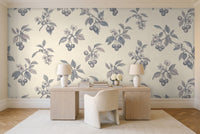 Blue And Grey Cherry Botanical Mural in a home office
