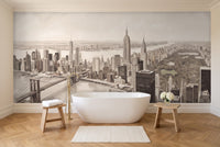 Beige New York Cityscape Mural in a bathroom