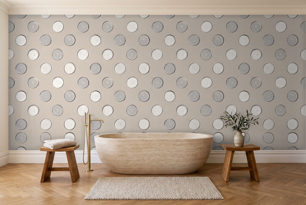 White Polka Dot Mural in a bathroom