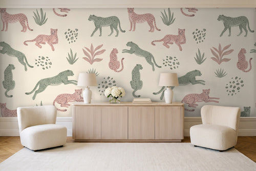 Green And Pink Cheetah Animal Mural