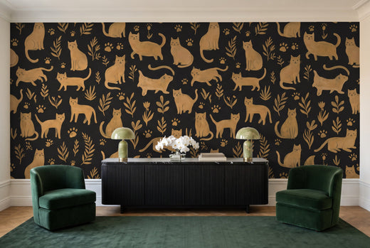 Black And Gold Cat Animal Mural