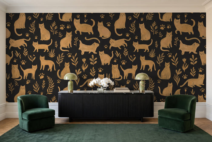 Black And Gold Cat Animal Mural