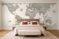 Sage World Map Map Mural in a bedroom