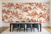 Terracotta Mountain Landscape Mural in a dining room