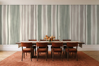 Sage Stripe Mural in a dining room