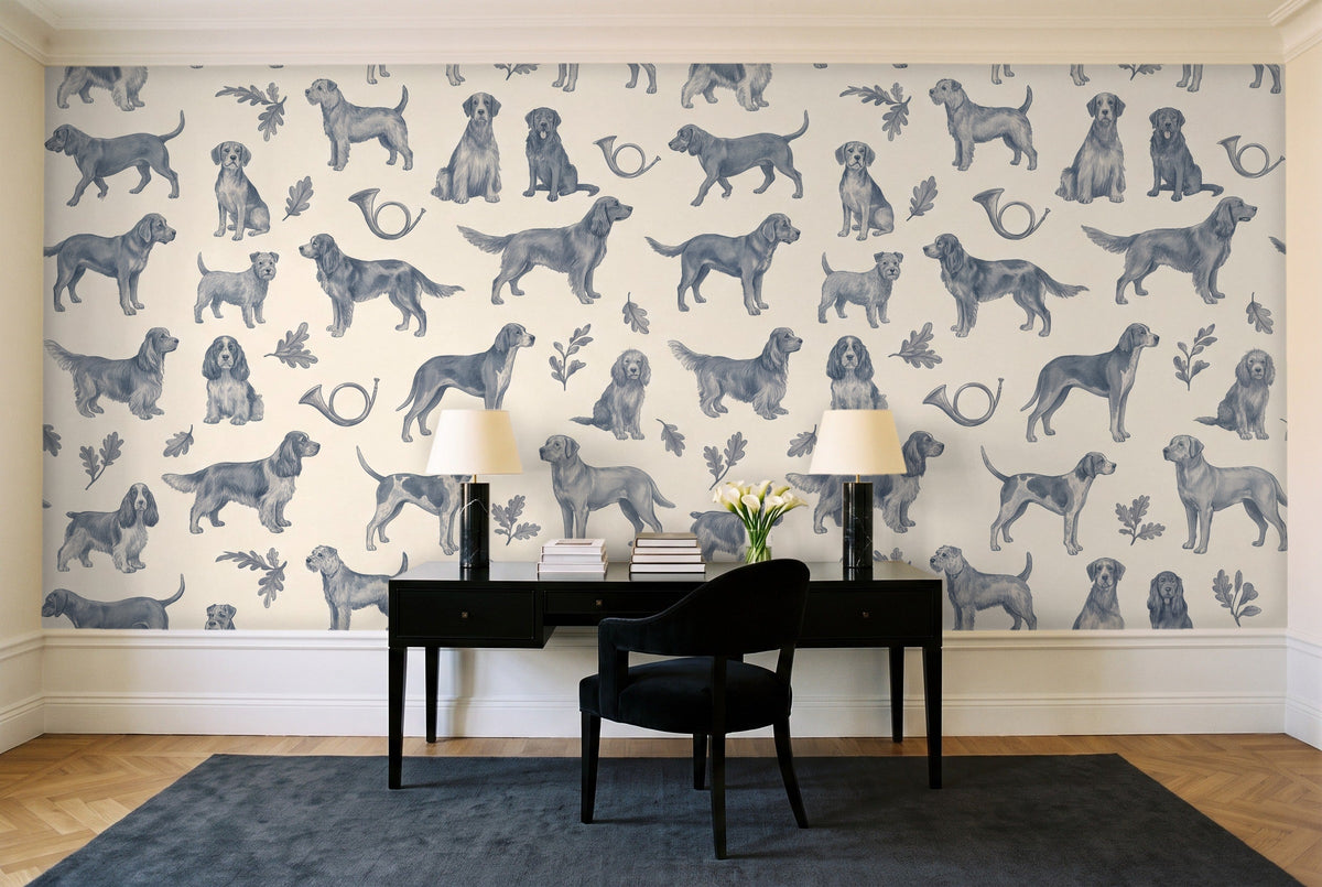 Blue Dog Animal Mural in a home office