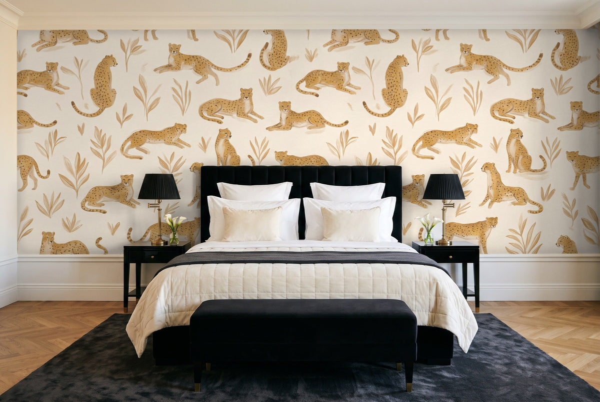 Ochre Cheetah Animal Mural in a bedroom