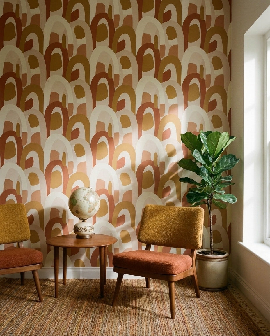 Terracotta Arch Abstract Mural in an interior