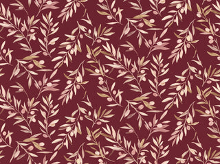 Burgundy Olive Branch Botanical Mural sample