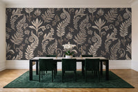 Charcoal Fern Botanical Mural in a dining room