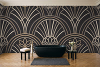 Black Art Deco Mural in a bathroom