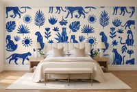 Blue And White Cheetah Animal Mural in a bedroom
