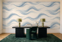Light Blue Wave Abstract Mural in a home office