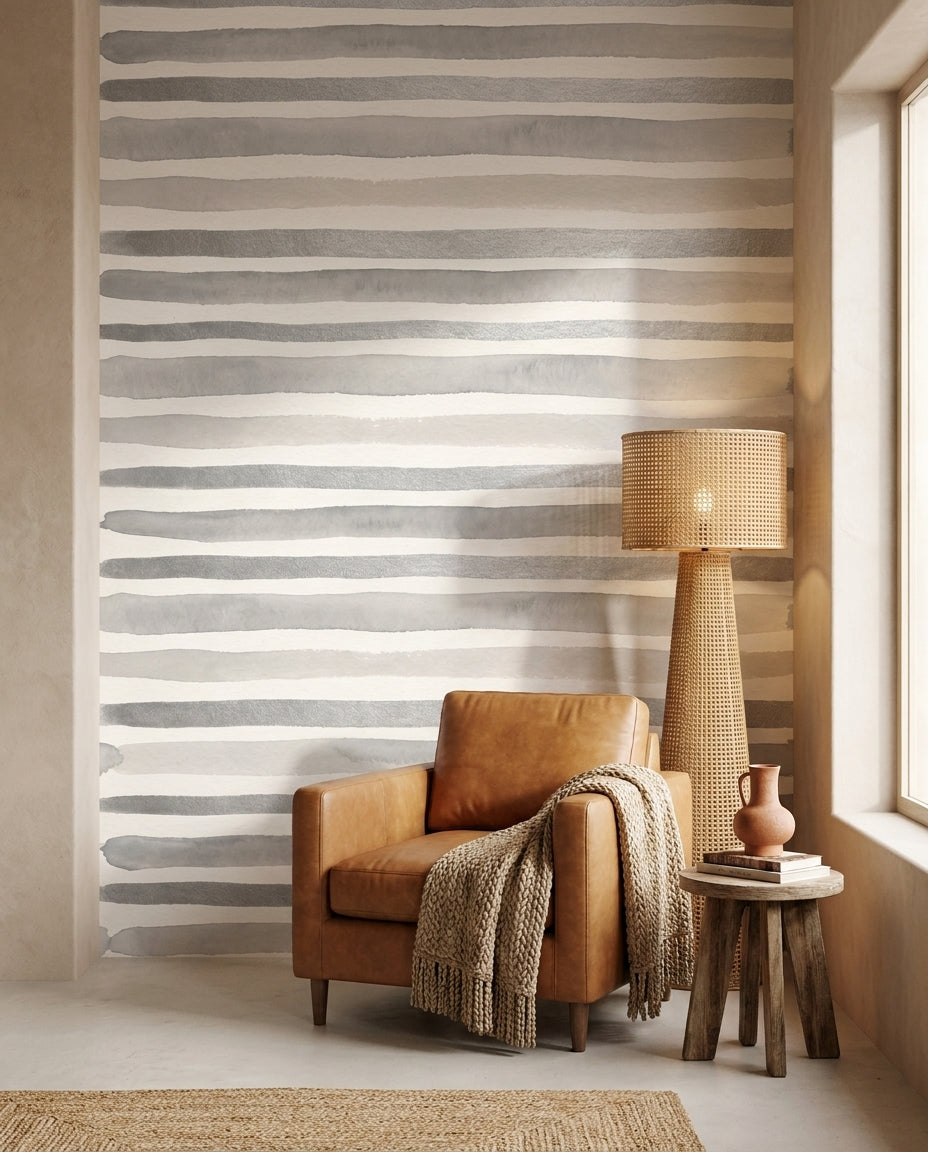 Grey Stripe Stripe Mural on a feature wall