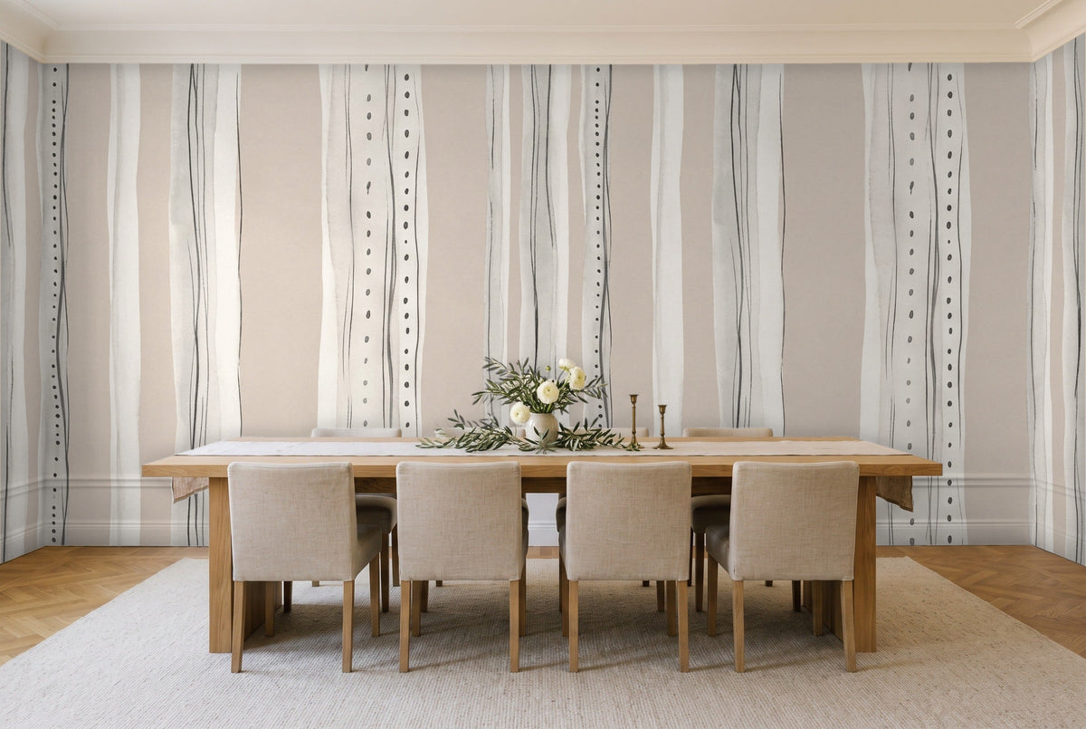 White Stripe Mural in a dining room