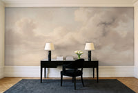 Cream Clouds Landscape Mural in a home office