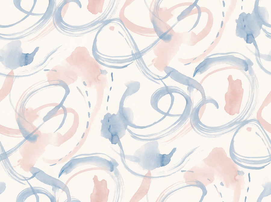 Blue And Pink Brushstroke Abstract Mural