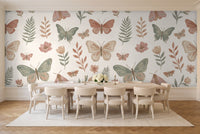 Green And Pink Butterfly Mural in a dining room