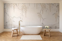Cream Wisteria Floral Mural in a bathroom