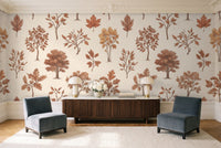 Terracotta Tree Botanical Mural in a living room