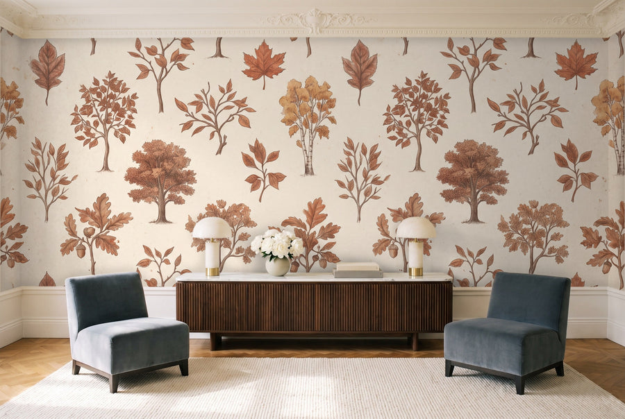 Terracotta Tree Botanical Mural on a wall