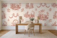 Blush Toile Mural in a home office